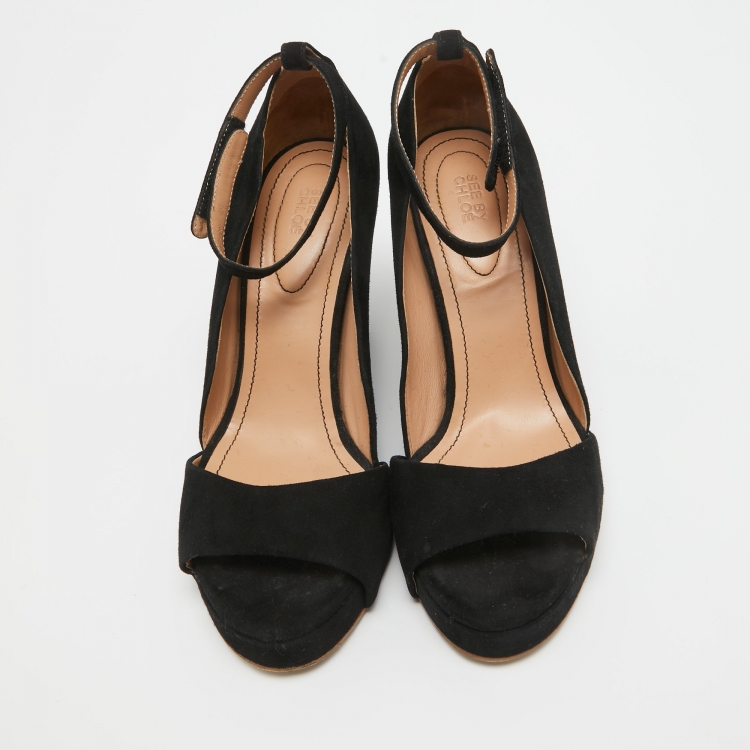 Pre Owned See by Chloé Black Suede Wedge Pumps Size 39
