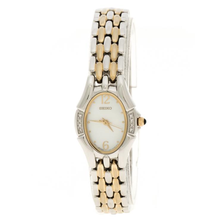 Pre Owned Seiko Mother of Pearl Two Tone Stainless Steel Women's Wristwatch 20 mm