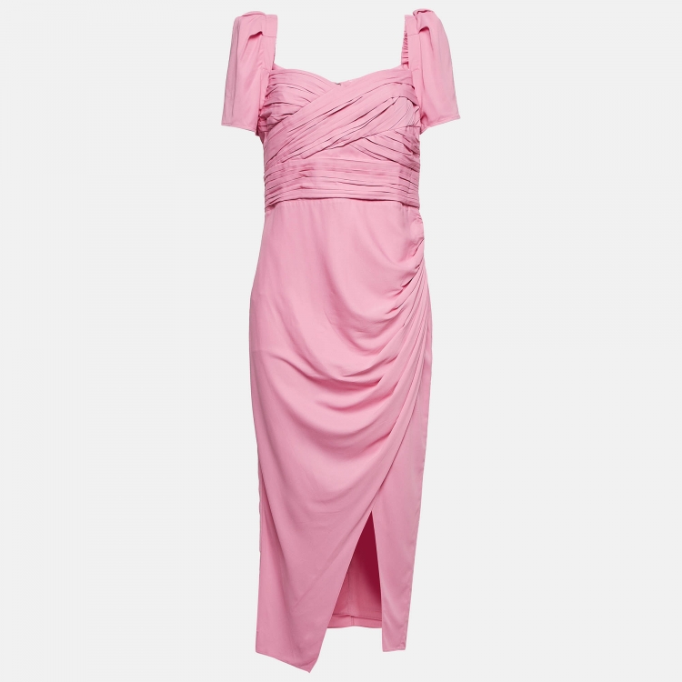 Pre Owned Self-Portrait Pink Crepe Pleated Iris Midi Dress M