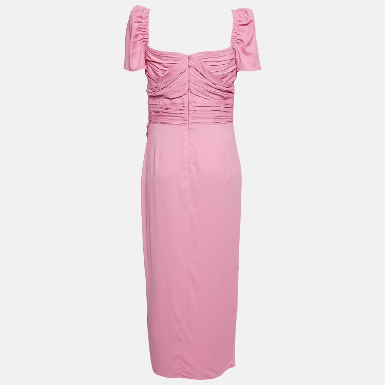 Pre Owned Self-Portrait Pink Crepe Pleated Iris Midi Dress M