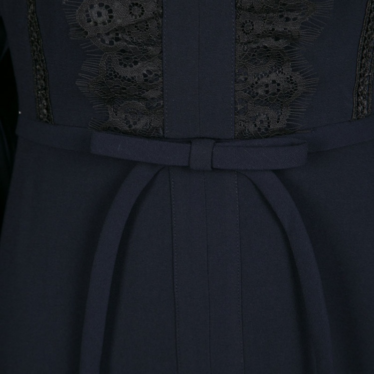 Pre Owned Self Portrait Navy Blue Lace Trim Olivia Kaftan Maxi Dress S