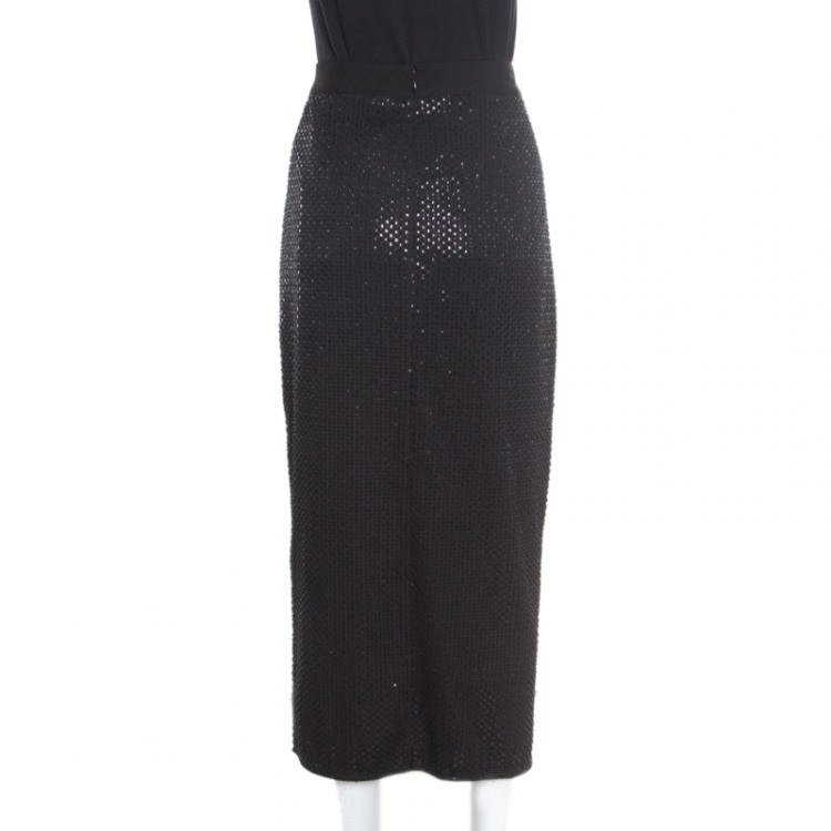 مملوكة مسبقًا Self Portrait Black Sequined Wrap Front Midi Skirt S