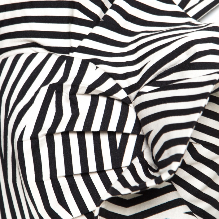 Pre Owned Self Portrait Monochrome Multi Direction Striped Asymmetric Ruffled Dress M