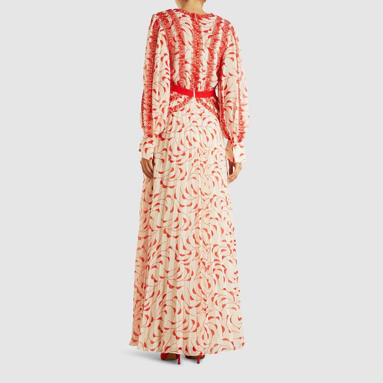Pre Owned Self-portrait Red Crescent Printed Chiffon Maxi Dress Size UK 12