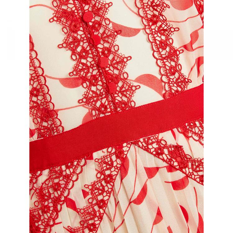 Pre Owned Self-portrait Red Crescent Printed Chiffon Maxi Dress Size UK 12