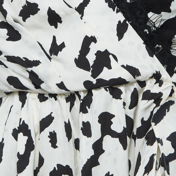 Pre Owned Self-Portrait Black/White Leopard Print Crepe Wrap Top M