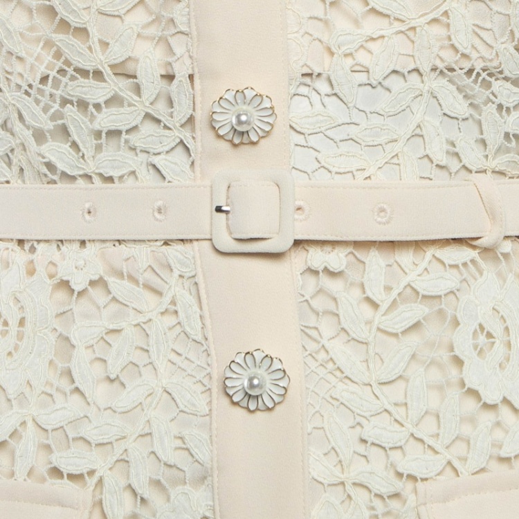 مملوكة مسبقًا Self-Portrait Cream Lace Belted Mini Dress S