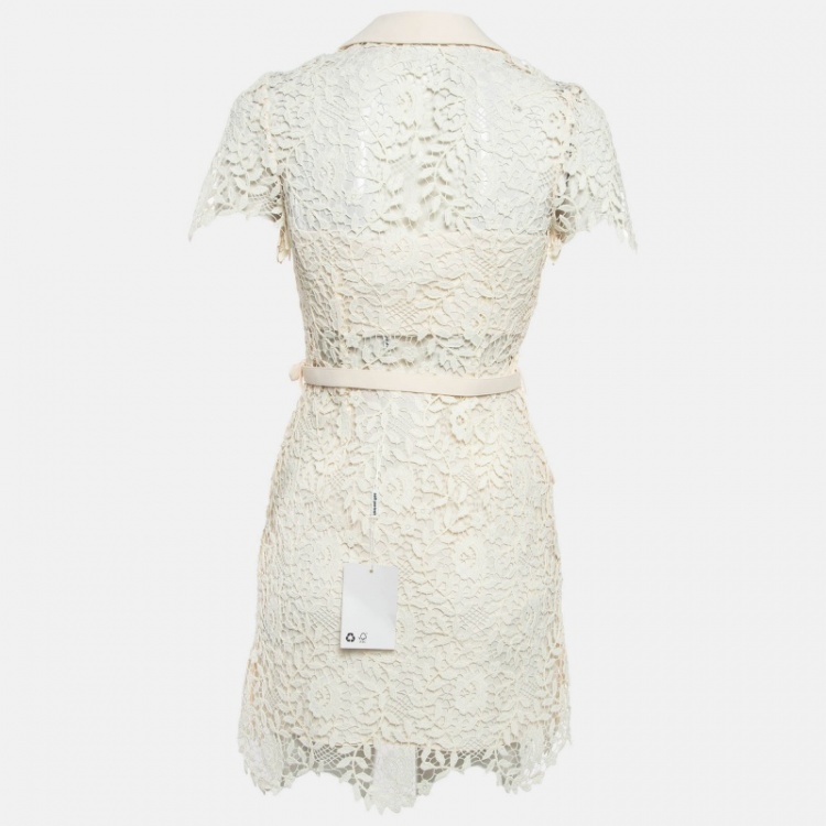 مملوكة مسبقًا Self-Portrait Cream Lace Belted Mini Dress S