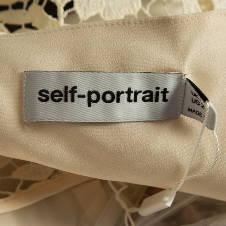 مملوكة مسبقًا Self-Portrait Cream Lace Belted Mini Dress S