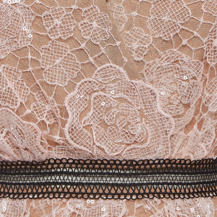 Pre Owned Self-Portrait Pink Starlet Rose Patterned Lace Midi Dress S