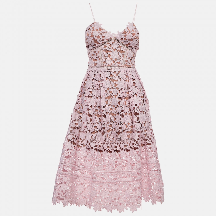 Pre Owned Self-Portrait Pink Guipure Lace Azaelea Midi Dress S