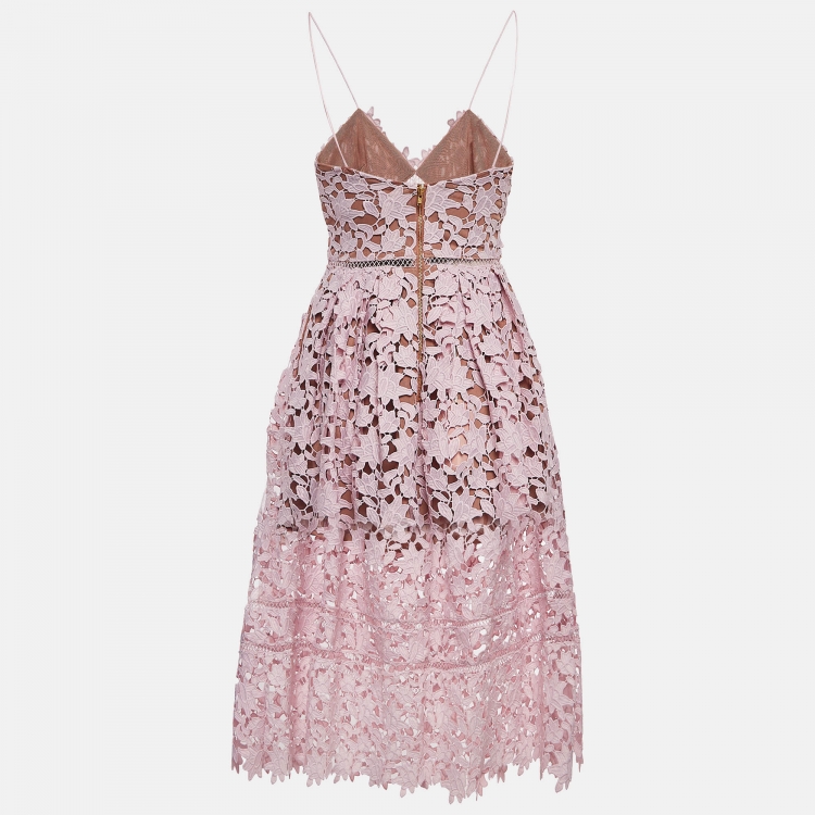 Pre Owned Self-Portrait Pink Guipure Lace Azaelea Midi Dress S