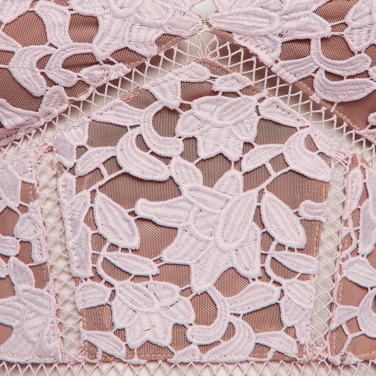 Pre Owned Self-Portrait Pink Guipure Lace Azaelea Midi Dress S