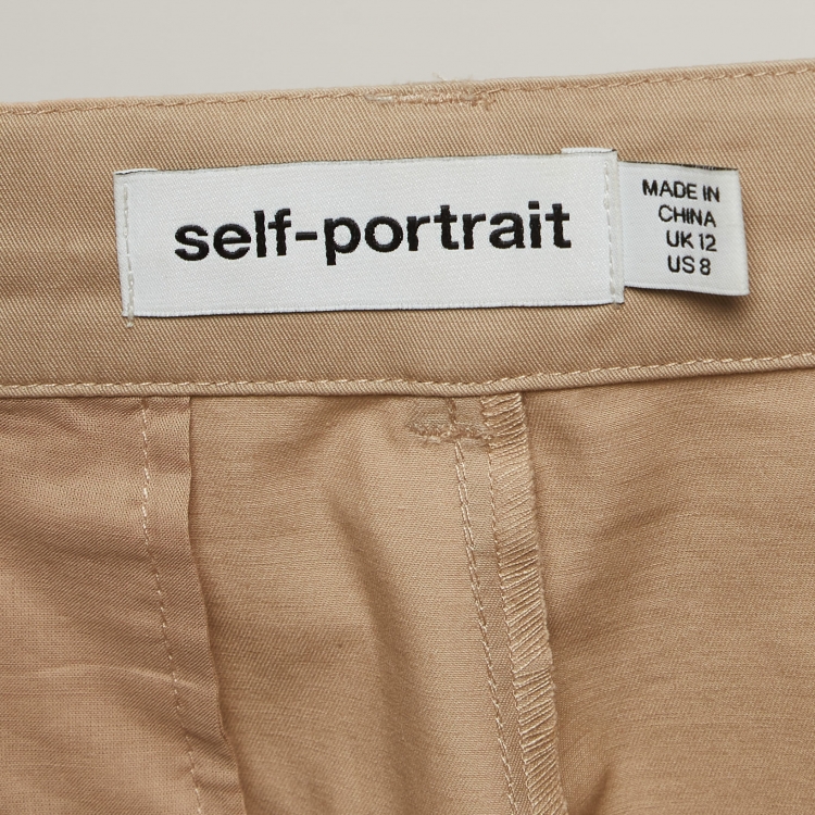 Pre Owned Self-Portrait Beige Schiffli Cotton Belted Shorts M