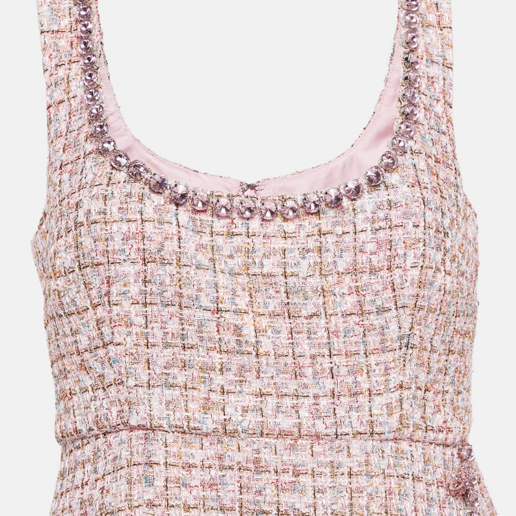 Pre Owned Self-Portrait Pink Boucle Diamante Detail Mini Dress M
