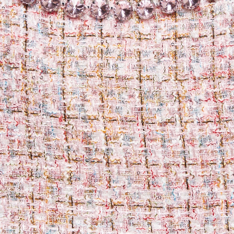 Pre Owned Self-Portrait Pink Boucle Diamante Detail Mini Dress M