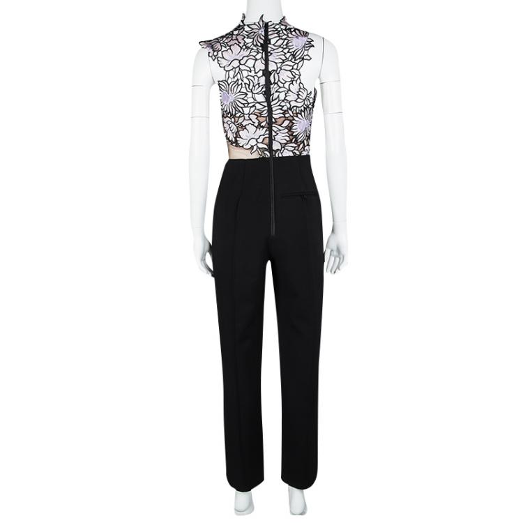 Pre Owned Self-Portrait Colorblock Lilac Floral Lace Sleeveless Jumpsuit S