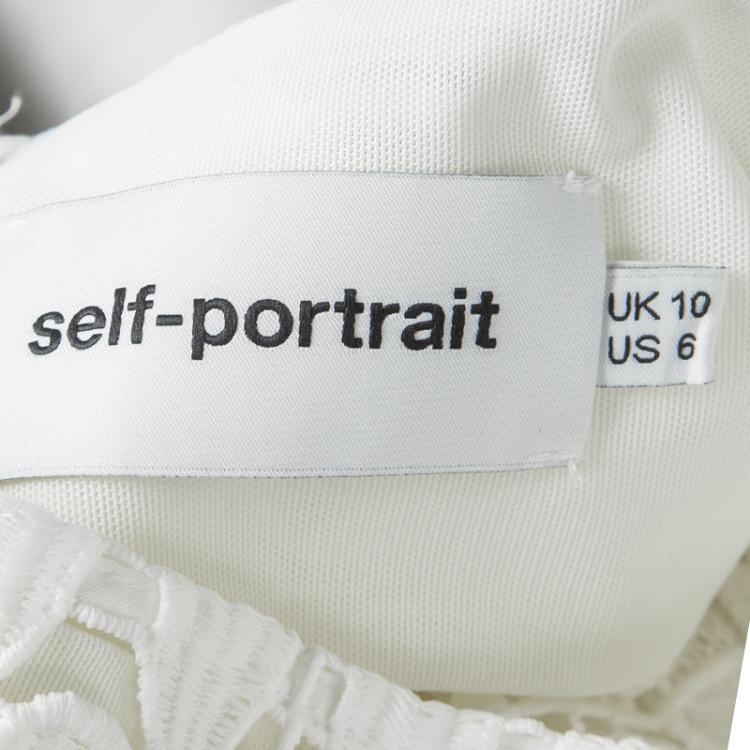Pre Owned Self Portrait White Sculptured Tear Drop Peplum Dress M