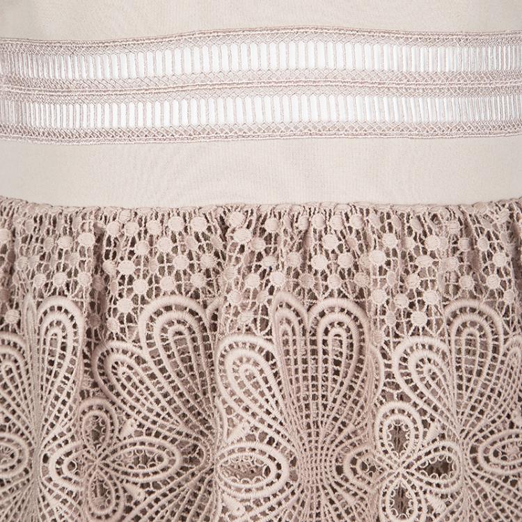 Pre Owned Self Portrait Dull Pink Cutout Guipure Lace Natalia Peplum Dress S