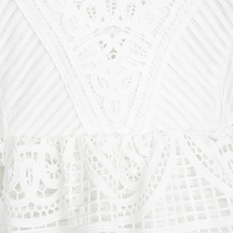 Pre Owned Self Portrait White Lace Trim Detail Sleeveless Peplum Dress M