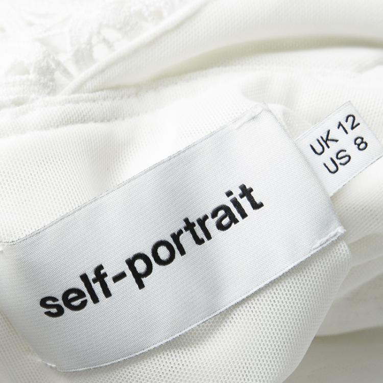 Pre Owned Self Portrait White Lace Trim Detail Sleeveless Peplum Dress M
