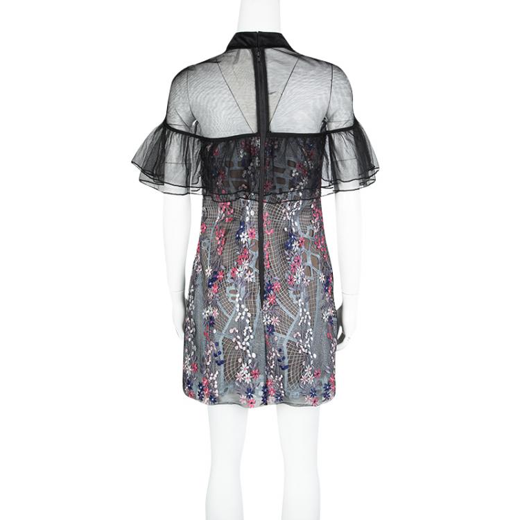 Pre Owned Self Portrait Multicolor Floral Vine Embroidered Mini Dress S