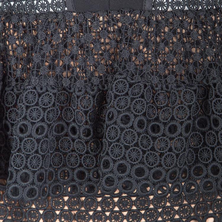 Pre Owned Self Portrait Black Lace Up Tiered Sleeveless Dress S