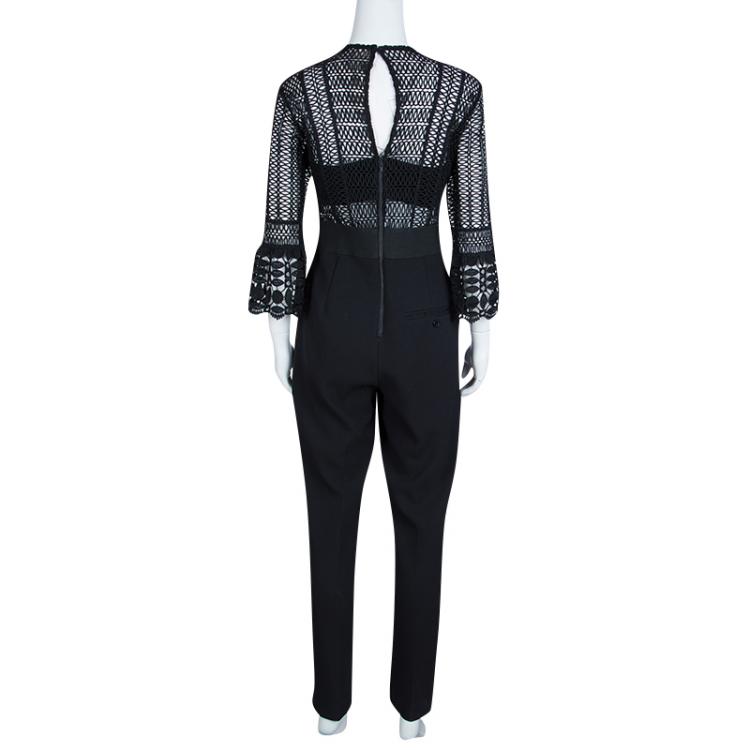 Pre Owned Self Portrait Black Guipure Lace Eliza Jumpsuit M