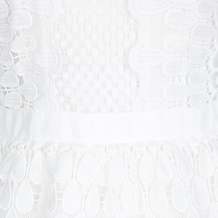 Pre Owned Self Portrait White Sculptured Tear Drop Peplum Dress M