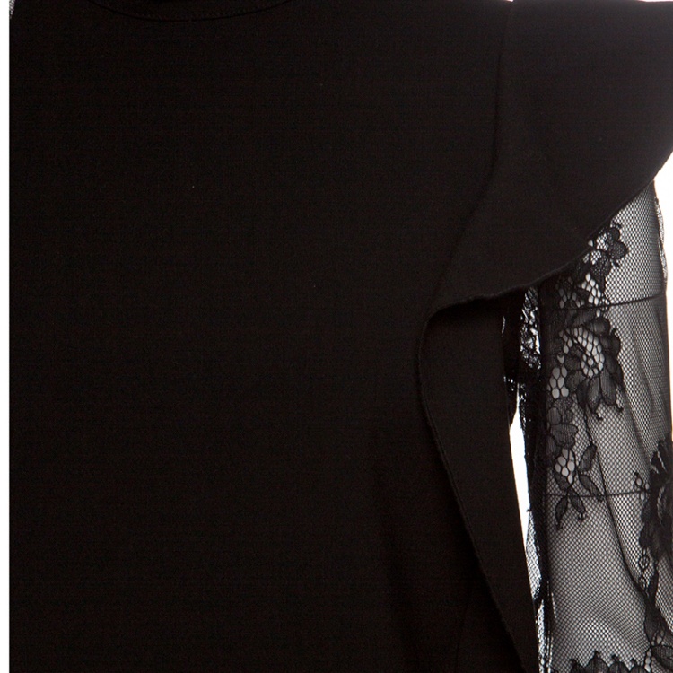 Pre Owned Self Portrait Black Knit Lace Sleeved Ruffled Ophelia Blouse S
