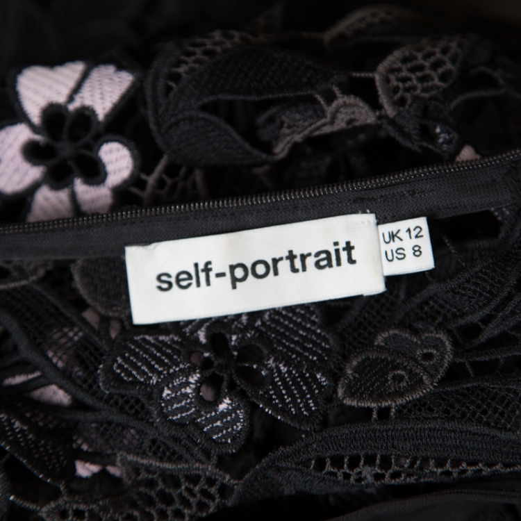 Pre Owned Self Portrait Black Vine Guipure Sheer Lace Blouse M