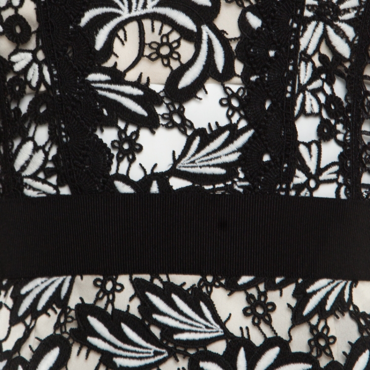 Pre Owned Self Portrait Monochrome Floral Guipure Lace Scalloped Antoinette Mini Dress S