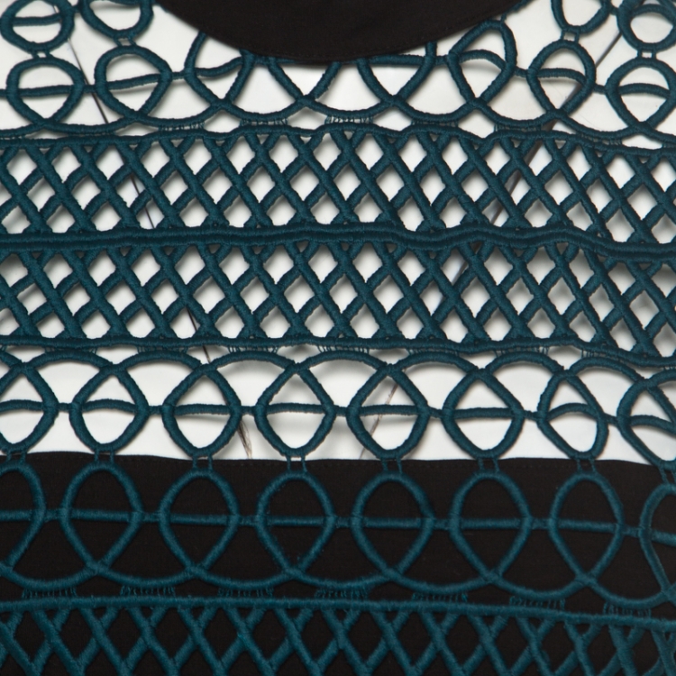 مملوكة مسبقًا Self Portrait Teal Green Embroidered Lace Column Midi Dress M