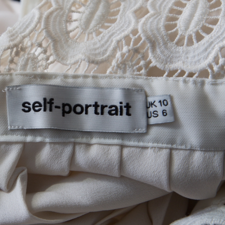 Pre Owned Self Portrait Cream Crepe Crochet Bodice Maxi Dress M