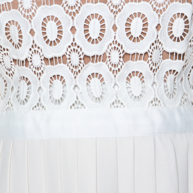 Pre Owned Self Portrait Cream Crepe Crochet Bodice Maxi Dress M