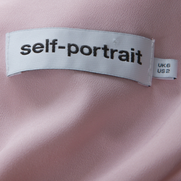 Pre Owned Self-Portrait Pink Chiffon Voluminous Sleeve Ruffle Waist Detail Dress S