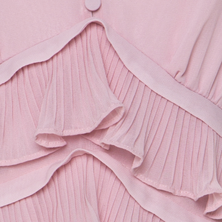Pre Owned Self-Portrait Pink Chiffon Voluminous Sleeve Ruffle Waist Detail Dress S