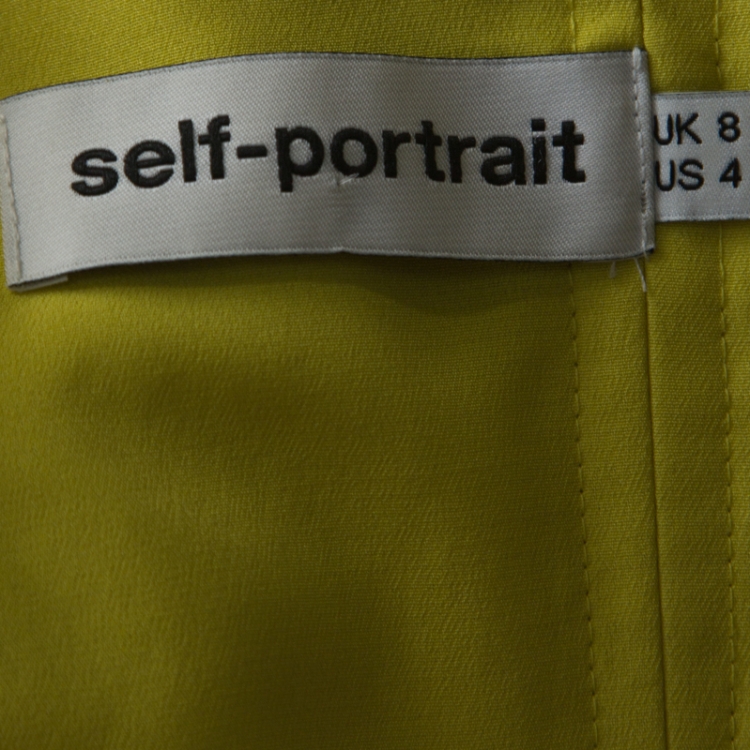 Pre Owned Self-Portrait Yellow Floral Print Crepe Asymmetric Peplum Top S