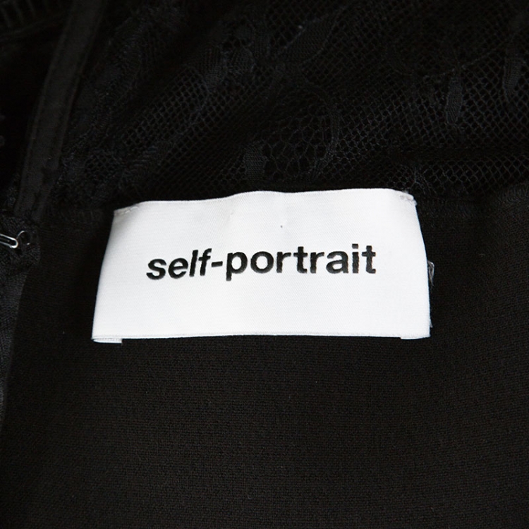 Pre Owned Self Portrait Black Stretch Knit and Lace Bodice Fitted Jumpsuit S