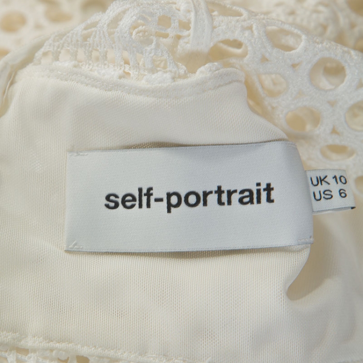 Pre Owned Self-Portrait White Crochet Knit Midi Dress M