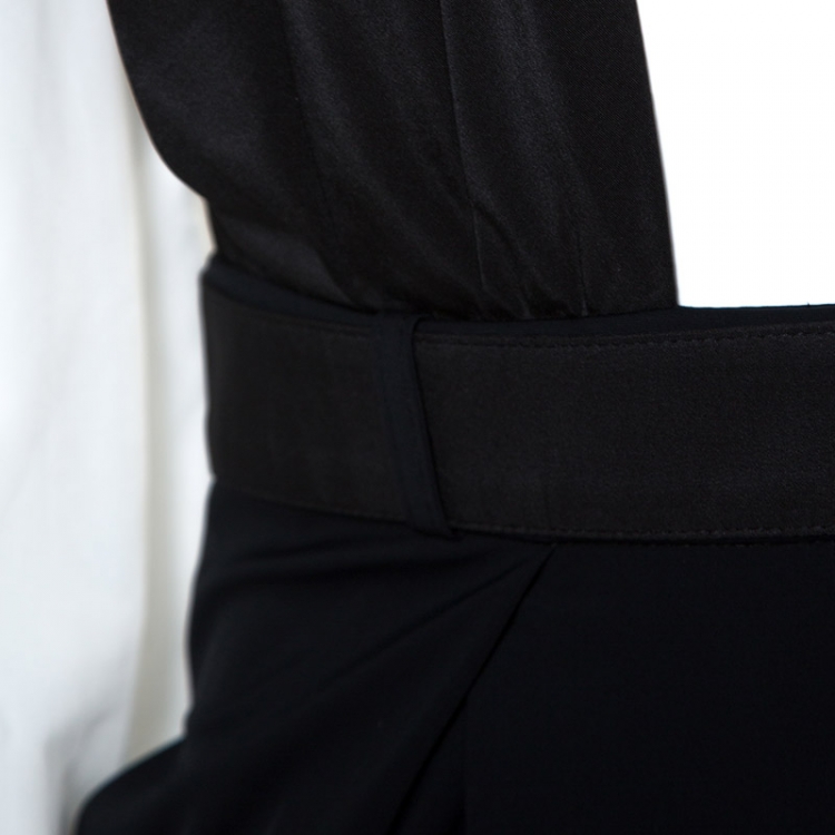 Pre Owned Self Portrait Monochrome Cross Front Neck Belted Jumpsuit M 