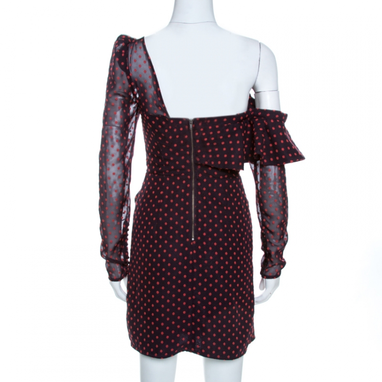 Pre Owned Self Portrait Sangria Purple Dobby Draped Plumetis Dress S