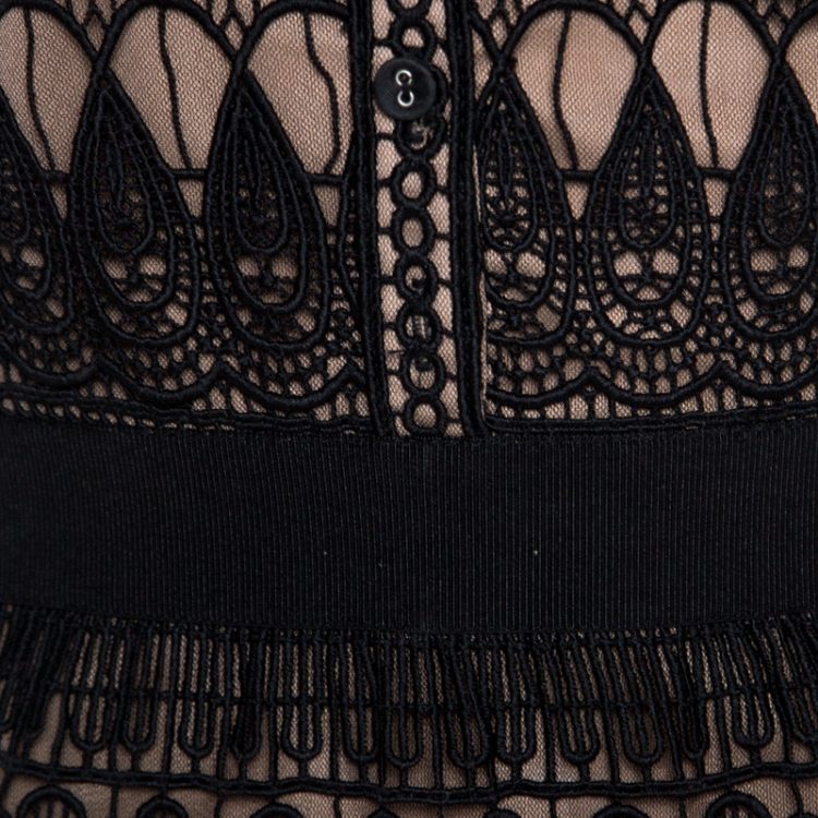 Pre Owned Self Portrait Black Teardrop Guipure Lace Maxi Dress S
