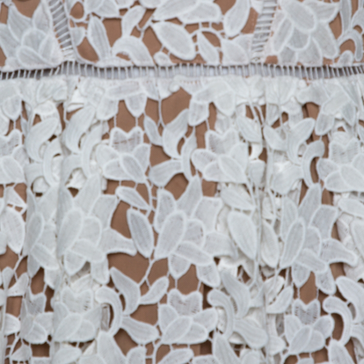 Pre Owned Self Portrait White Floral Guipure Lace Azaelea Midi Dress S