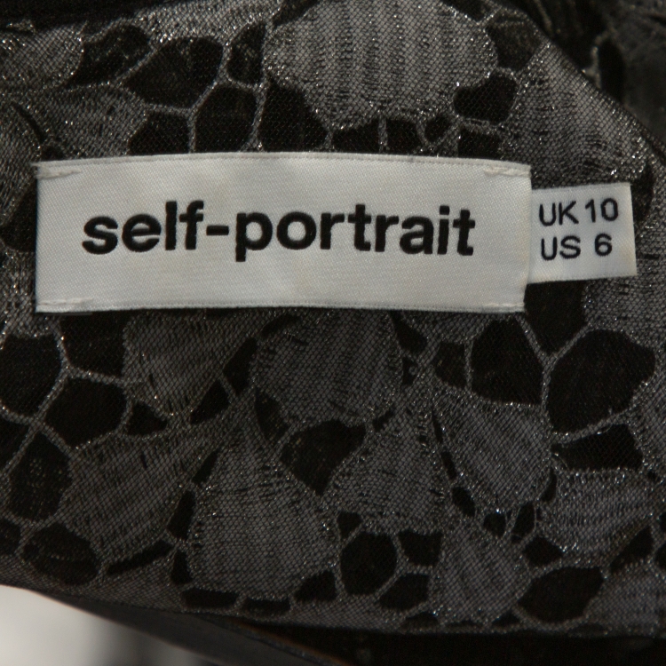 Pre Owned Self-Portrait Black Lace Tulle Overlay Feather Trim Top M