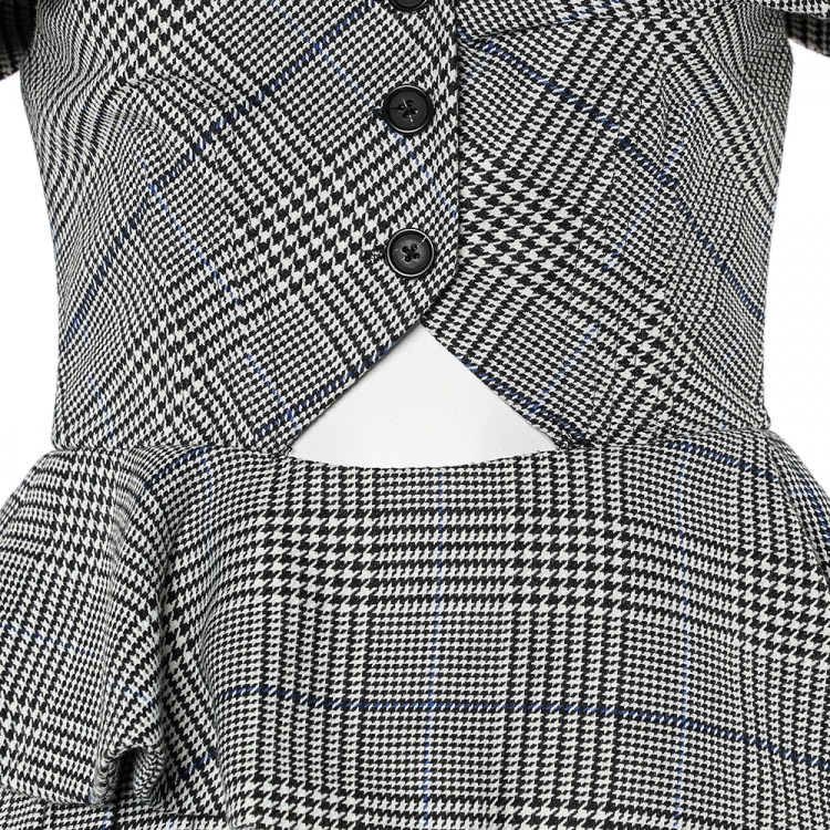 مملوكة مسبقًا Self Portrait Monochrome Checkered Cutout Detail Off Shoulder Mini Dress S