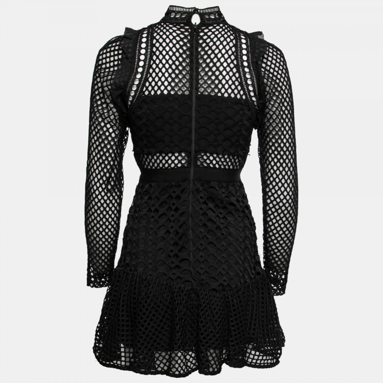 Pre Owned Self-Portrait Black Guipure Lace Hall Mini Dress S
