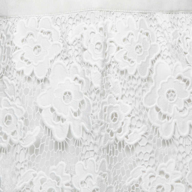 Pre Owned Self-Portrait White Guipure Lace Abstract Midi Dress M