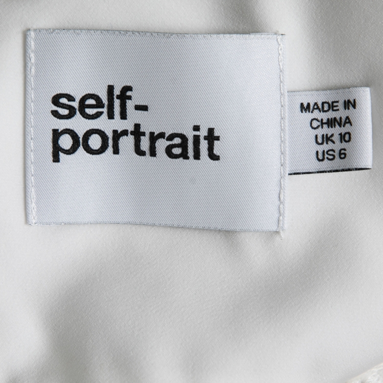 Pre Owned Self-Portrait White Guipure Lace Abstract Midi Dress M