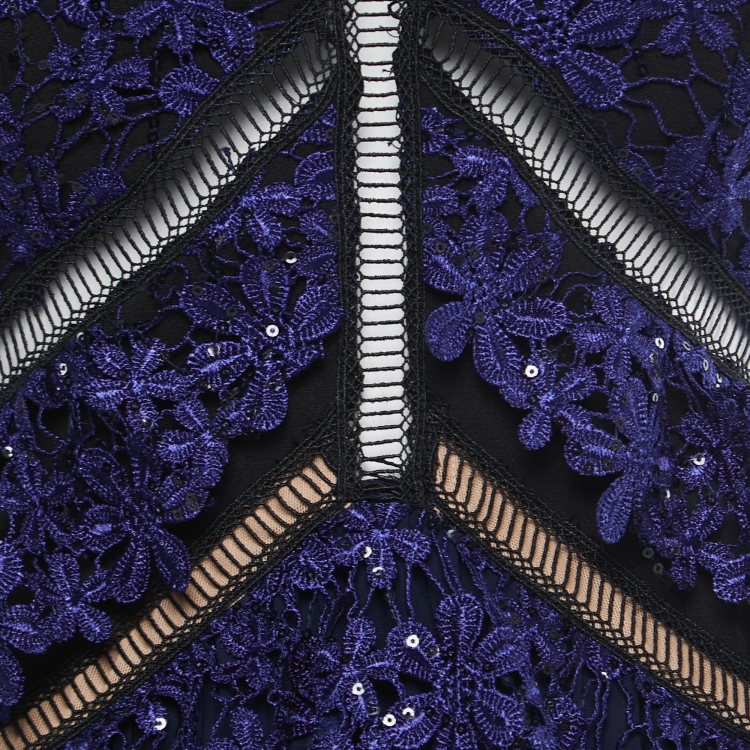Pre Owned Self-Portrait Blue Guipure Lace Pleated Midi dress S